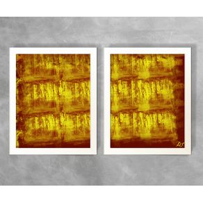 Conjunto de Dois Quadros Abstratos Riscos Tons de Amarelo Abstrato D30A e D30B Branca 3cm