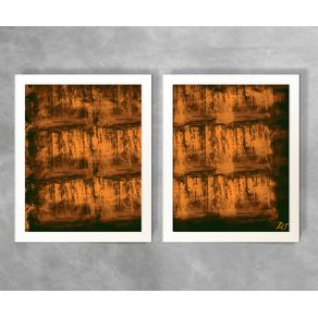 Conjunto de Dois Quadros Abstratos Riscos Tons de Laranja Abstrato D32A e D32B Branca 3cm