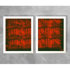 Conjunto de Dois Quadros Abstratos Riscos Tons de Vermelho Abstrato D31A e D31B Branca 3cm