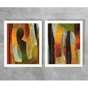 Conjunto de Dois Quadros Abstratos Tons Amarelos e Verdes Abstrato D10A e D10B Branca 3cm