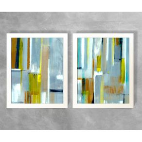 Conjunto de Dois Quadros Abstratos Tons Claros Abstrato D99A e D99B Branca 3cm