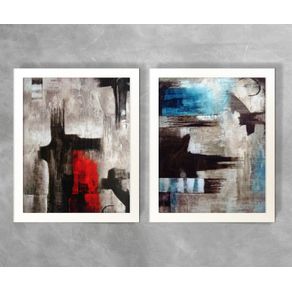 Conjunto de Dois Quadros Abstratos Tons de Cinza Abstrato D69A e D69B Branca 3cm