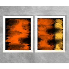Conjunto de Dois Quadros Abstratos Tons de Laranja Abstrato D24C e D24D Branca 3cm