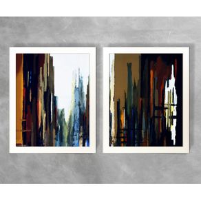 Conjunto de Dois Quadros Abstratos Tons Escuros 2 Abstrato D66A e D66B Branca 3cm