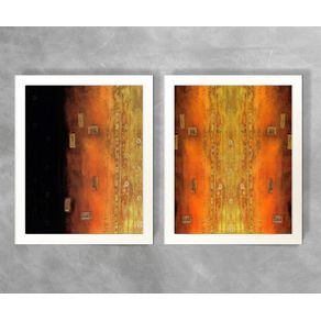 Conjunto de Dois Quadros Abstratos Tons Laranja Abstrato D61A e D61B Branca 3cm