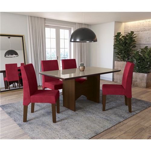 Conjunto de Jantar Kappesberg Mesa de Vidro e 4 Cadeiras - Cadeiras Vermelhas