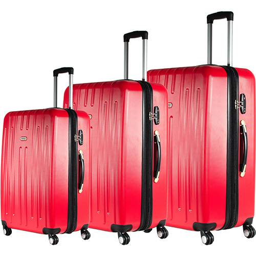 Conjunto de Malas 3 Peças (P, M e G) Vermelho em ABS e Cadeado Embutido - Travel Max
