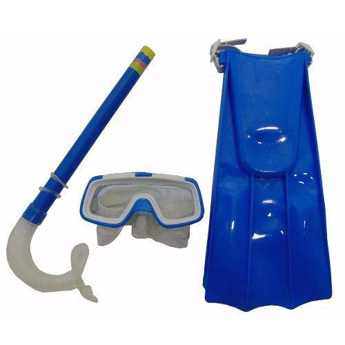 Conjunto de Mergulho Azul Infantil Mascara Snorkel e Pé de Pato