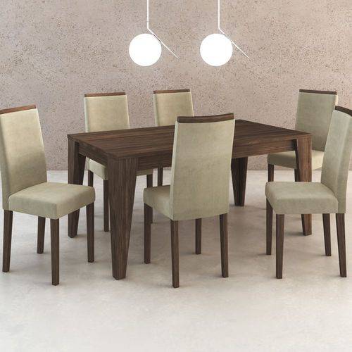 Conjunto de Mesa 1,60m + 6 Cadeiras de Jantar em Madeira CJ1001 Tecno Móbili - Tecno Móbili