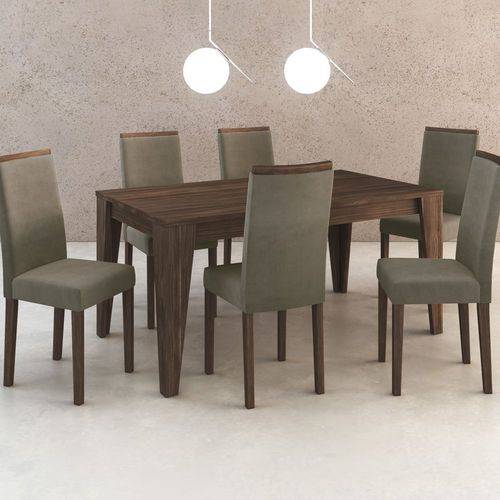 Conjunto de Mesa 1,60m + 6 Cadeiras de Jantar em Madeira CJ1001 Tecno Móbili - Tecno Móbili