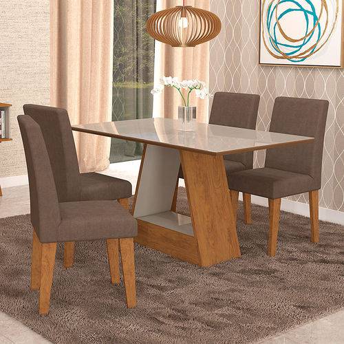 Conjunto de Mesa Alana 130x80cm com 4 Cadeiras Milena - Cimol Savana/off White/chocolate