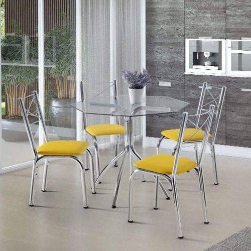 Conjunto de Mesa com 4 Cadeiras Amarok Móveis Brastubo Incolor/Amarelo