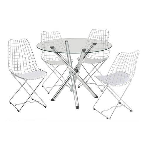 Conjunto de Mesa com 4 Cadeiras Ana Carolina Corino Branco e Cromado - Única