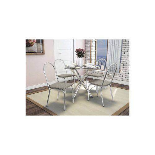 Conjunto de Mesa com 4 Cadeiras Crome Cromado e Marrom-Linho Kappesberg Marrom Único