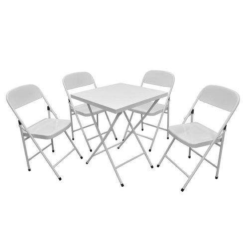 Conjunto de Mesa com 4 Cadeiras Dobraveis Branco
