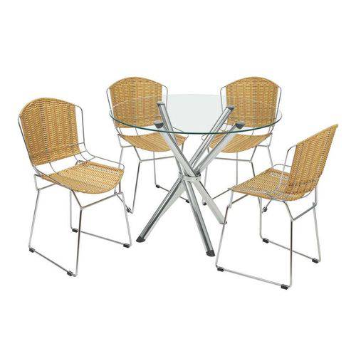 Conjunto de Mesa com 4 Cadeiras Erika Junco Sintético Cromado - Única