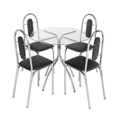 Conjunto de Mesa com 4 Cadeiras Estrela Aço Cromado