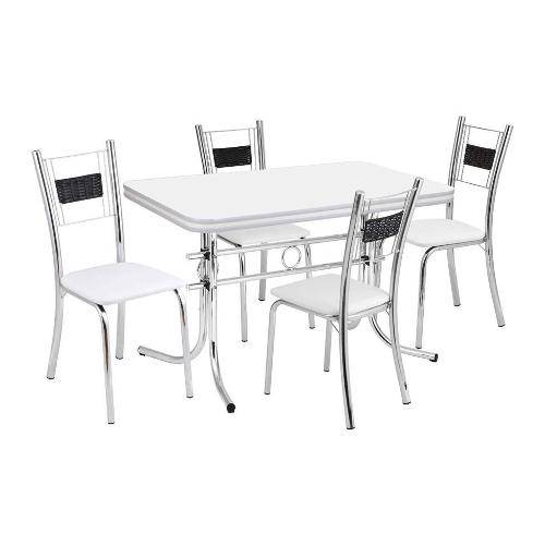 Conjunto de Mesa com 4 Cadeiras Katia Prata e Branco - Única