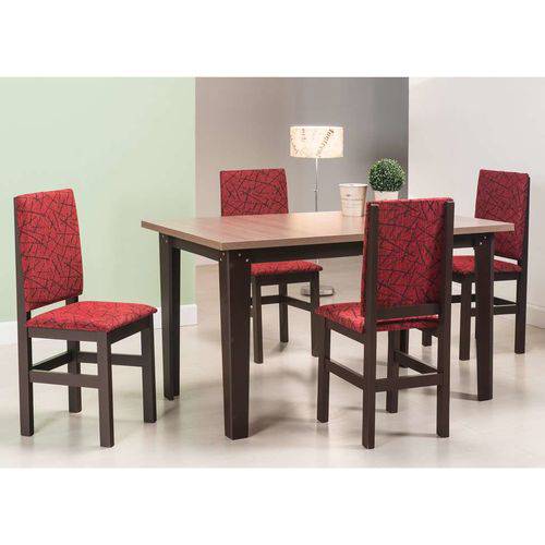Conjunto de Mesa com 4 Cadeiras Leal Tabaco e Vermelho