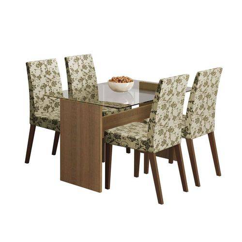 Conjunto de Mesa com 4 Cadeiras Melrose Rustic e Floral Bege