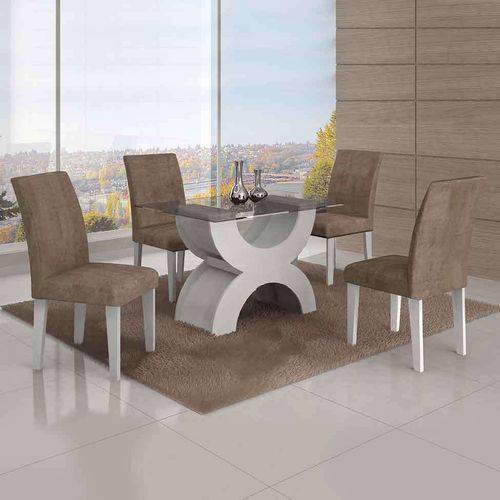 Conjunto de Mesa com 4 Cadeiras Olímpia Suede Amassado Branco e Capuccino