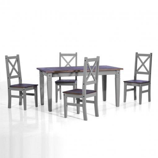 Conjunto de Mesa com 4 Cadeiras Salvador - Seconique - Madeira - Cor Cinza PJ -