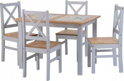 Conjunto de Mesa com 4 Cadeiras Salvador Tampo Porcelanato - Seconique - Madeira - Cor Cinza PJ -