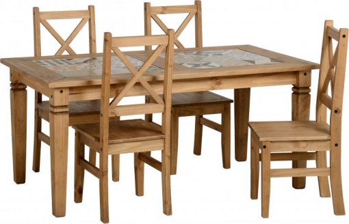 Conjunto de Mesa com 4 Cadeiras Salvador Tampo Porcelanato - Seconique - Madeira - Cor Natural PJ -