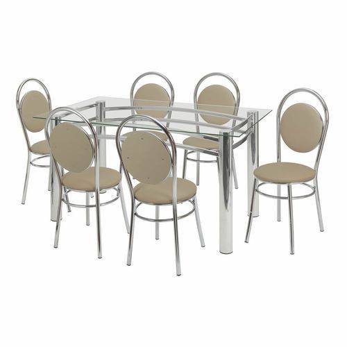 Conjunto de Mesa com 6 Cadeiras Ana Paula Corino Bege e Cromado - Única