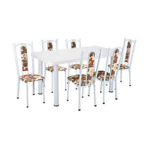 Conjunto de Mesa com 6 Cadeiras Helena Branco e Bege Vermelho