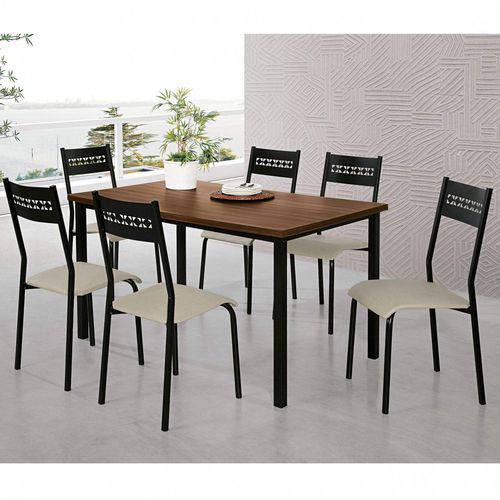 Conjunto de Mesa com 6 Cadeiras Thais M. Thais New Siena Móveis Marrom/Bege