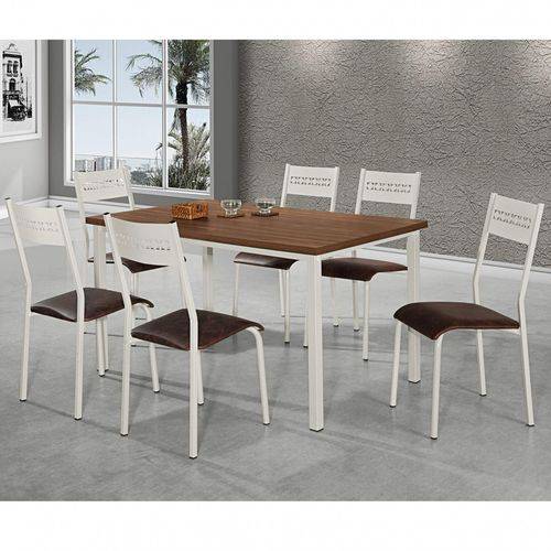 Conjunto de Mesa com 6 Cadeiras Thais M. Thais New Siena Móveis Marrom/Branco