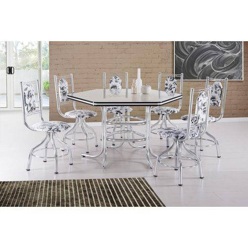 Conjunto de Mesa com 6 Cadeiras Zeus Cromado e Branco