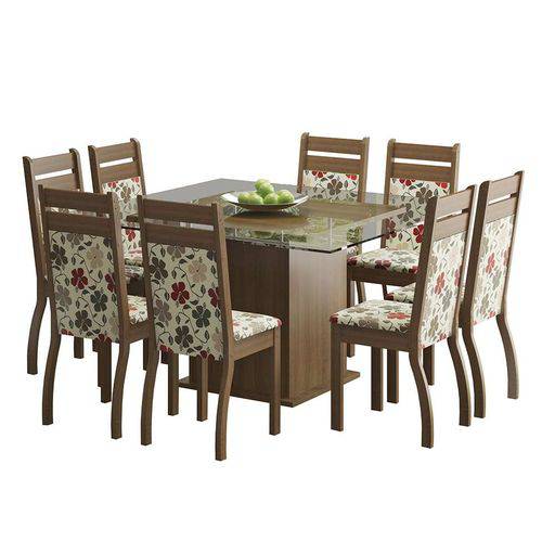 Conjunto de Mesa com 8 Cadeiras Louise Rustic e Floral Hibiscos