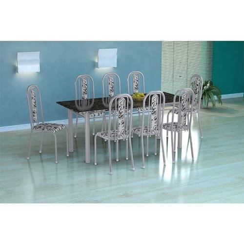 Conjunto de Mesa Cordoba com 8 Cadeiras Granada Branco Prata e Branco Floral