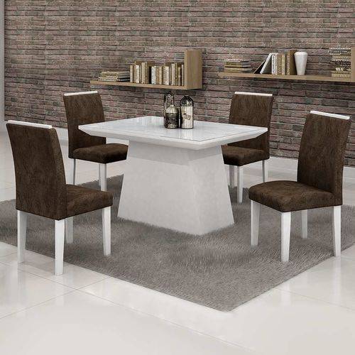 Conjunto de Mesa de Jantar com 4 Cadeiras Sevilha Iii Suede Marrom e Branco