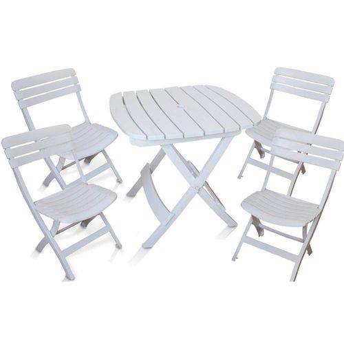 Conjunto de Mesa e 4 Cadeiras Plásticas Dobrável Branca - Antares
