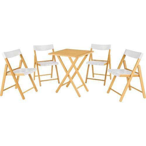 Conjunto de Mesa e Cadeiras 5 Peças Potenza Verniz/Branco