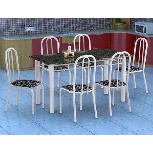 Conjunto de Mesa Granada com 6 Cadeiras Madri Branco e Preto Floral Gr