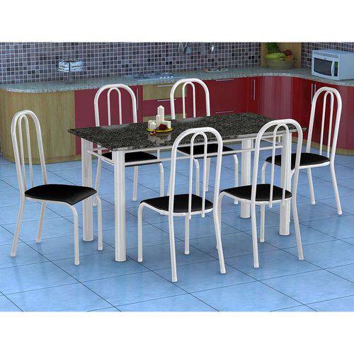 Conjunto de Mesa Granada com 6 Cadeiras Madri Branco e Preto Liso Gr