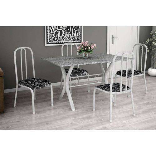 Conjunto de Mesa Miame 110 Cm com 4 Cadeiras Madri Branco e Preto Floral