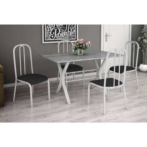 Conjunto de Mesa Miame 110 Cm com 4 Cadeiras Madri Branco e Preto Liso