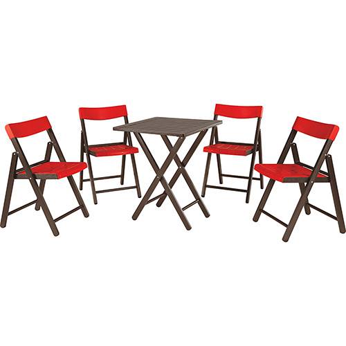 Conjunto de Mesa para Bar Potenza com 4 Cadeiras Tabaco com Vermelho - Tramontina