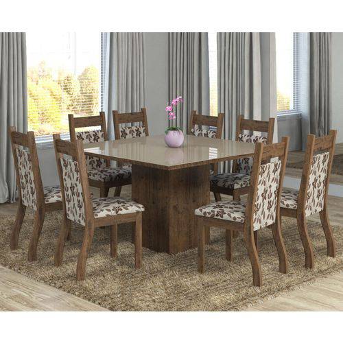 Conjunto de Mesa para Sala de Jantar Elen com Vidro Bronze 8 Cadeiras Ebano/Brownie