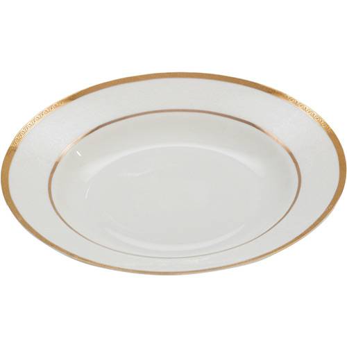 Conjunto de Pratos de Sopa 6 Peças Porcelana Gold Alto Relevo Branco - Rojemac
