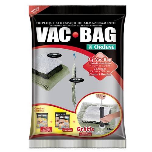 Conjunto de Sacos para Armazenagem à Vácuo + Bomba Plástica Vac Bag - OR56200 - Ordene - ORD 014