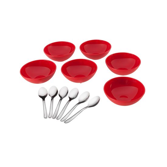 Conjunto de Sobremesa 12 Peças Taça Plástico Jornata Vermelho