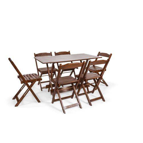 Conjunto Dobrável 120x70 com 6 Cadeiras - Imbuia - Btb Móveis