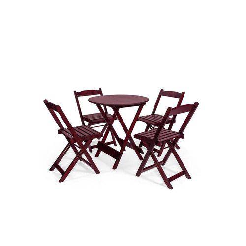 Conjunto Dobrável 70x70 Redondo com 4 Cadeiras - Mogno - Btb Móveis