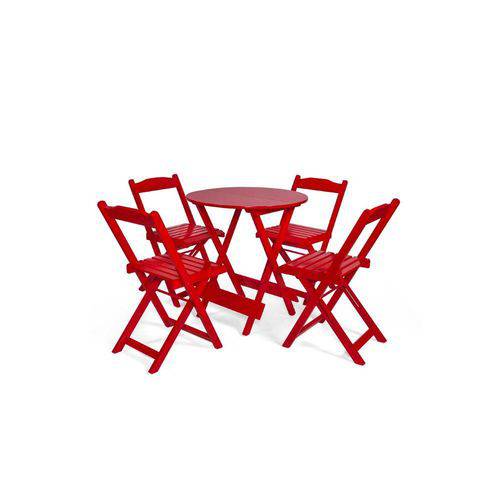 Conjunto Dobrável 70x70 Redondo com 4 Cadeiras - Vermelho - Btb Móveis